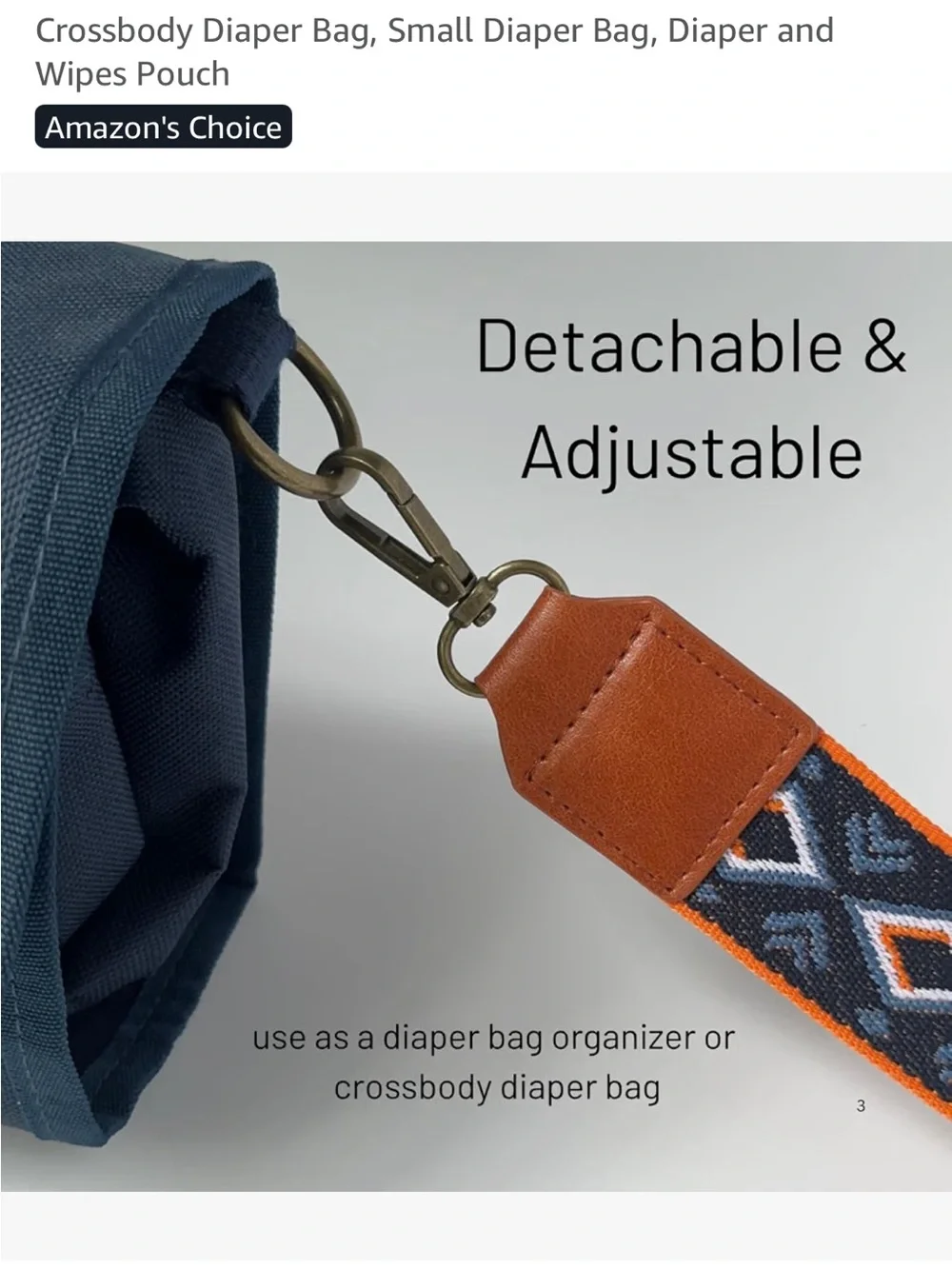 Navy Crossbody small diaper Bag with Orange Accents